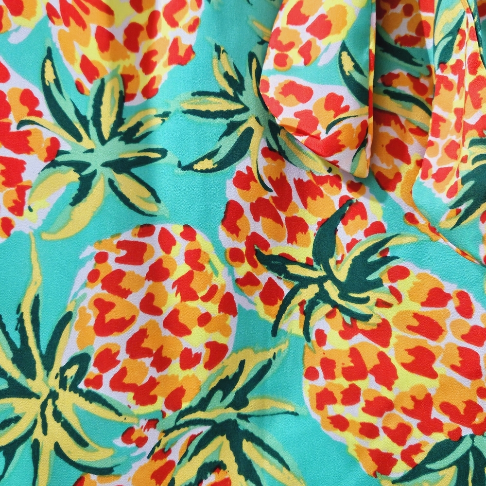 NWT SKIES ARE BLUE Pineapple Print Satin Paper Bag Mini Skirt, XS